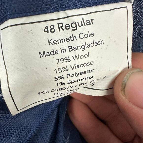 Awearness Kenneth Cole Mens 48R Blue Wool Blend Two-Button Blazer Jacket - Picture 5 of 7